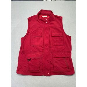 Basic Options Red Nylon Utility Vest XL Cargo Pocket Mesh Lined Gorpcore Hiking